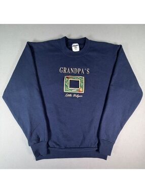 Vintage Jerzees Sweatshirt Mens M Navy Blue Grandpas Little Helper Embroidered